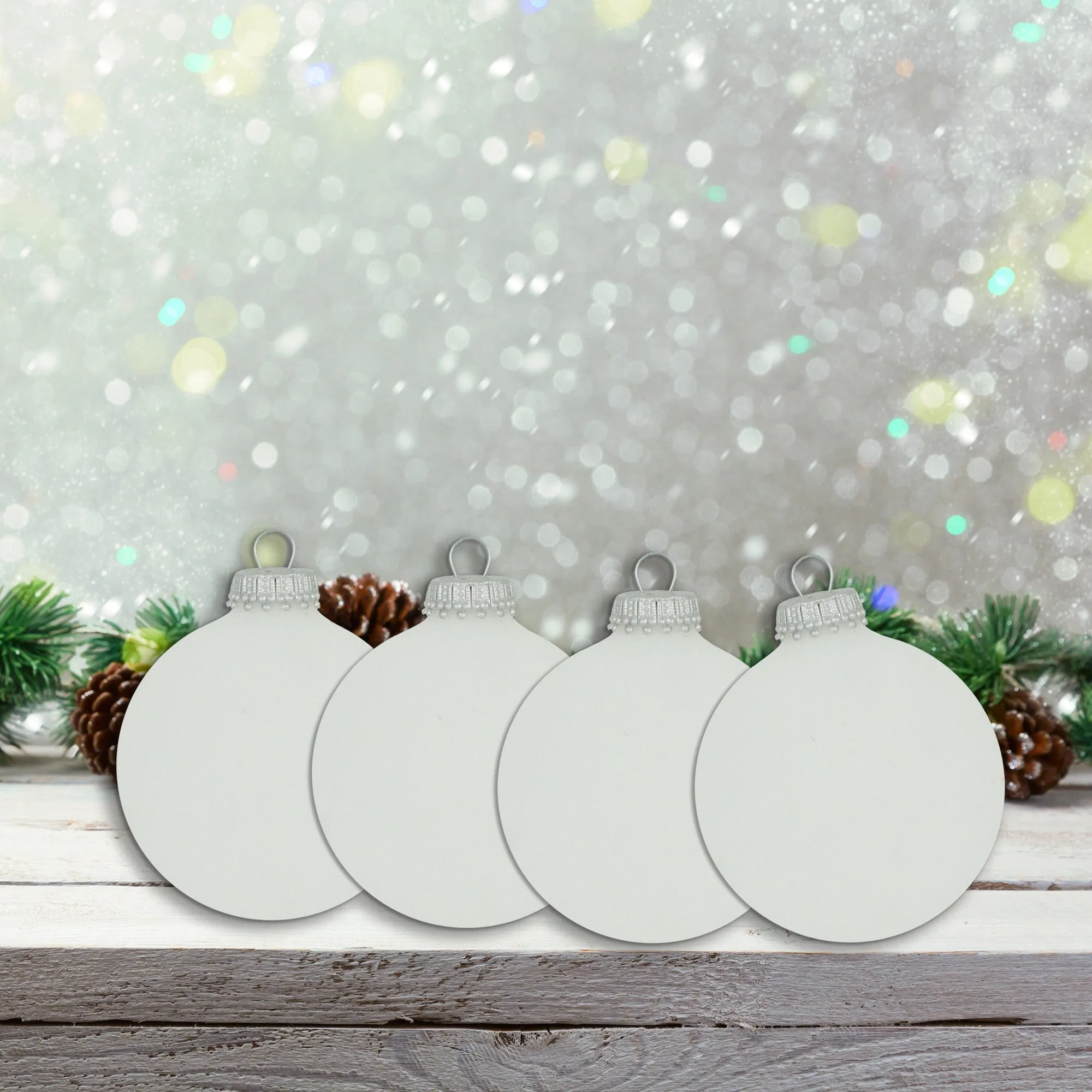 2 5/8" (67mm) Ball Ornaments, Silver Caps, Frost White, 8/Box, 12/Case, 96 Pieces