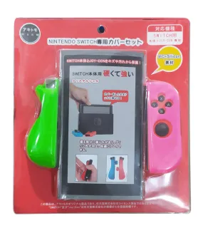 AKITOMO NSW CONSOLE PC COVER   JOYCON (L/R) SILICON COVER DETACHABLE NEON GREEN/PINK (AKSW-105GP)