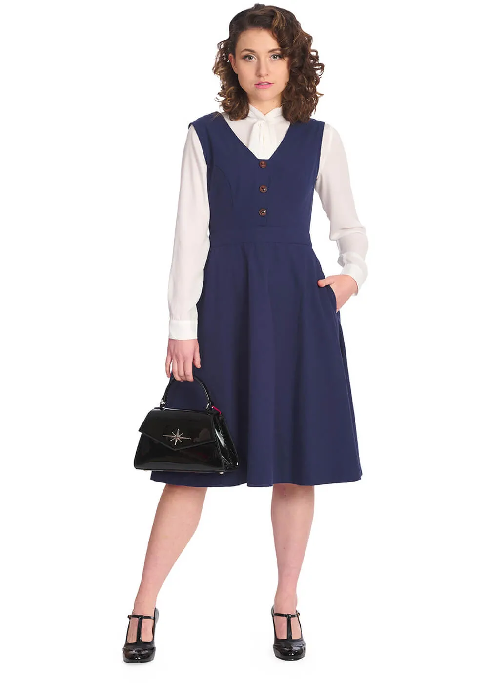 Banned Prim 40's Swing Dress Navy