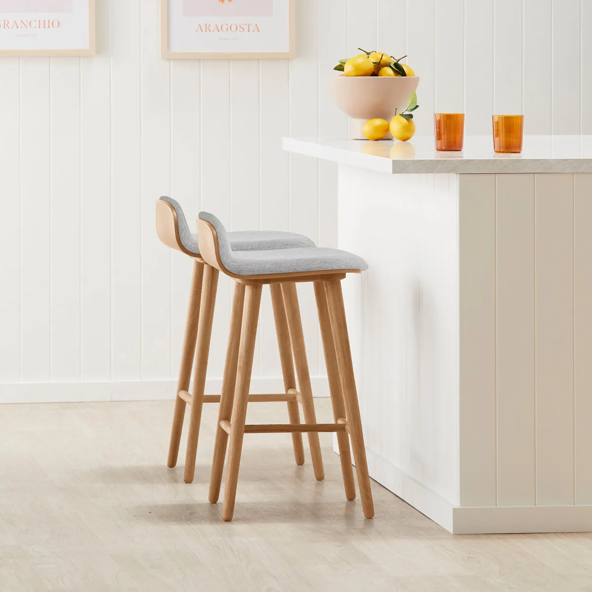 Capa Fabric Bar Stool (65cm, Oak)