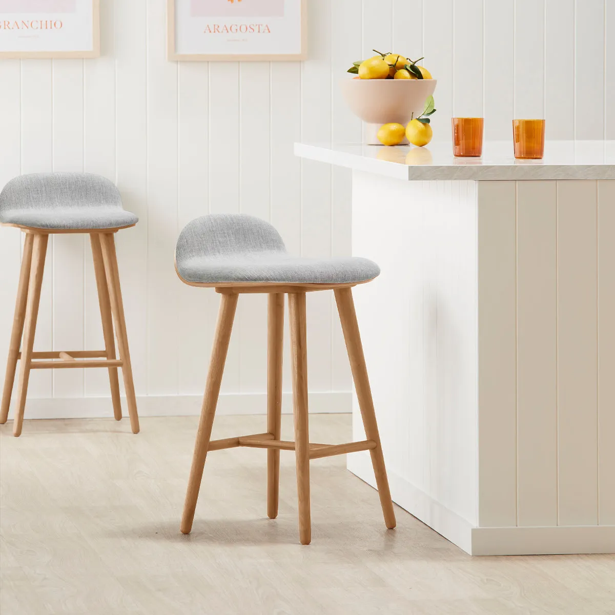 Capa Fabric Bar Stool (65cm, Oak)