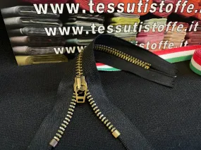 Cerniera Nera Con  Zip e Cursore In Metallo Oro Antico 16 cm