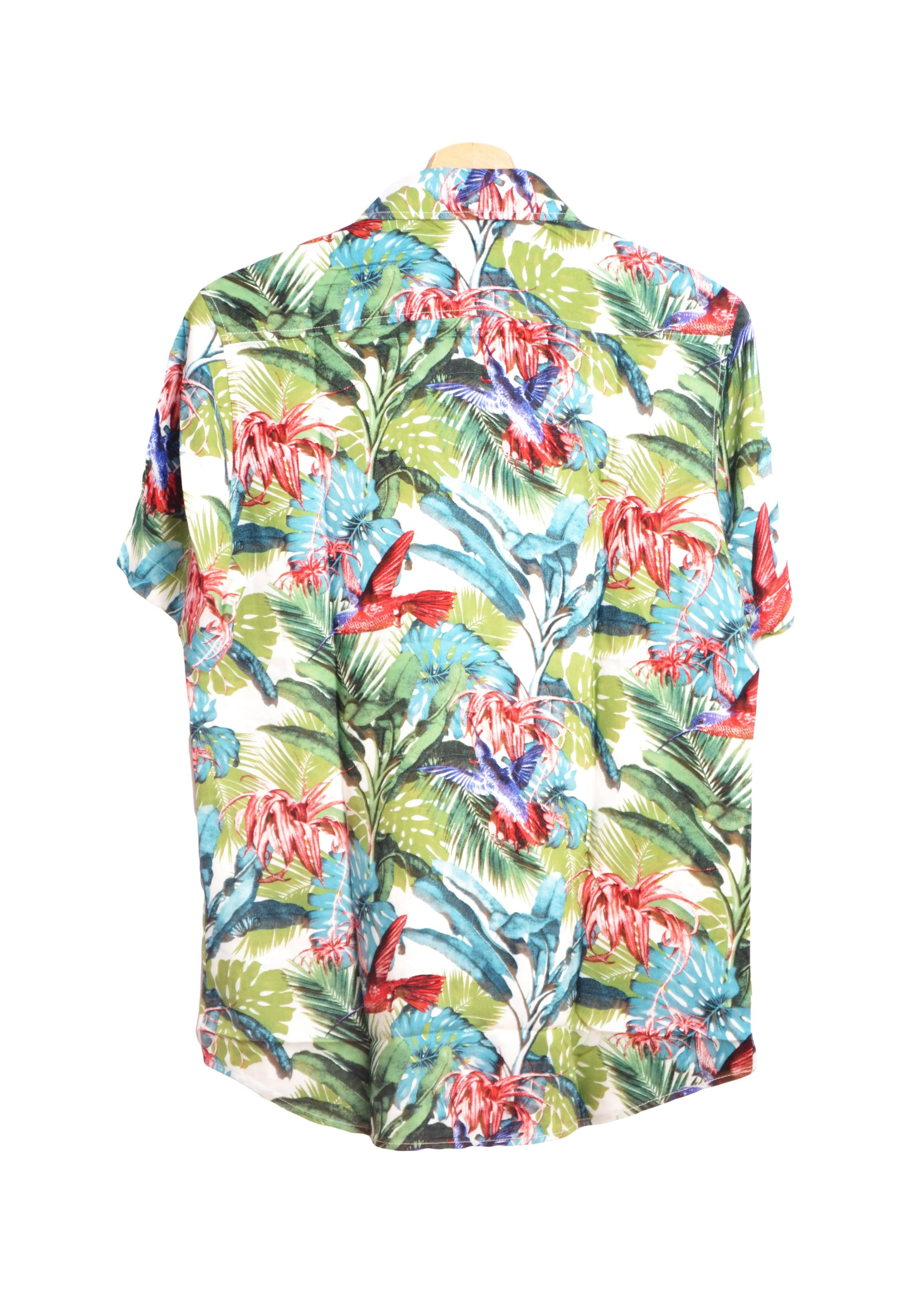 Chemise hawaienne blanche fleurs vertes