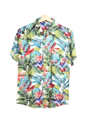 Chemise hawaienne blanche fleurs vertes