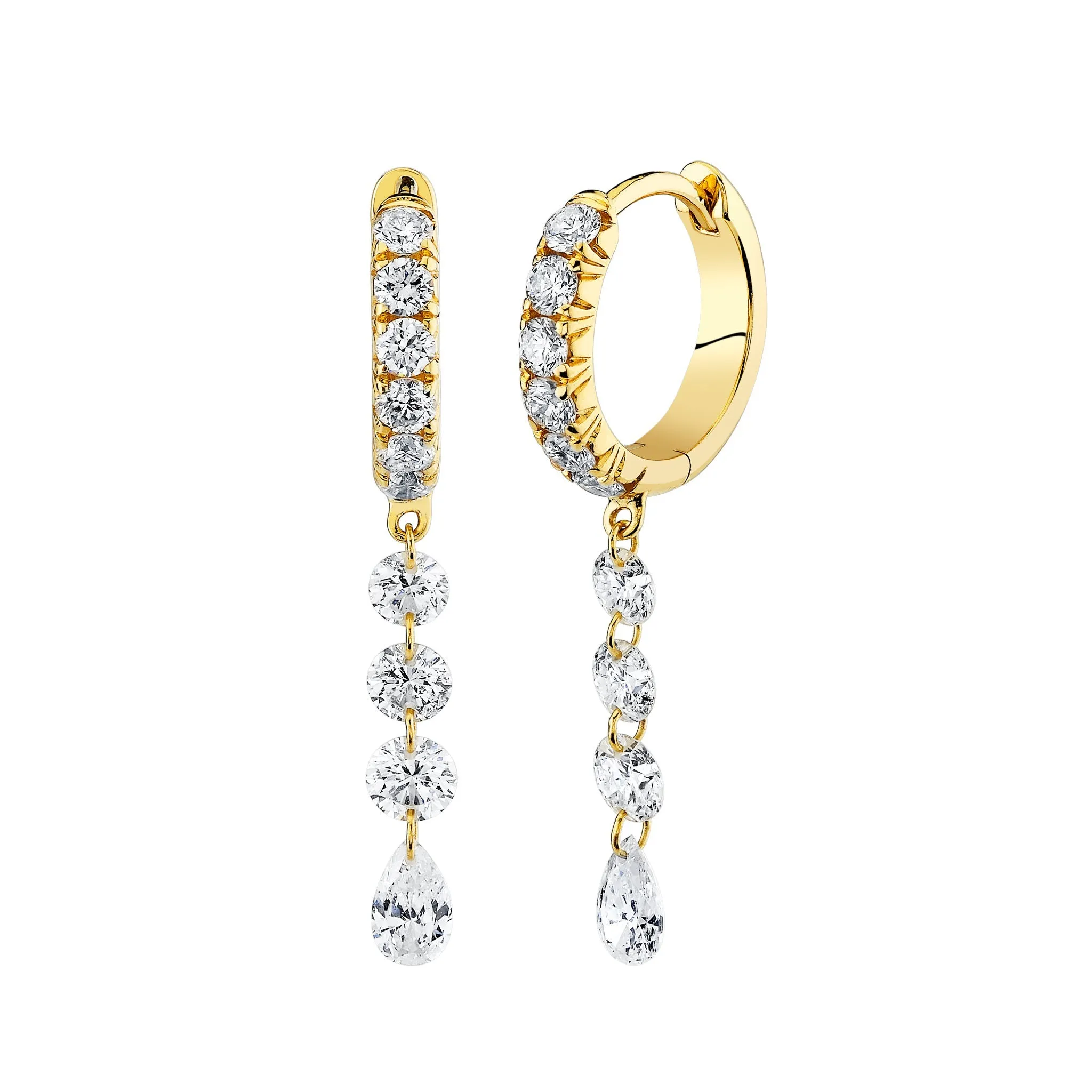 Four Pierced Diamond Dangle Hoops