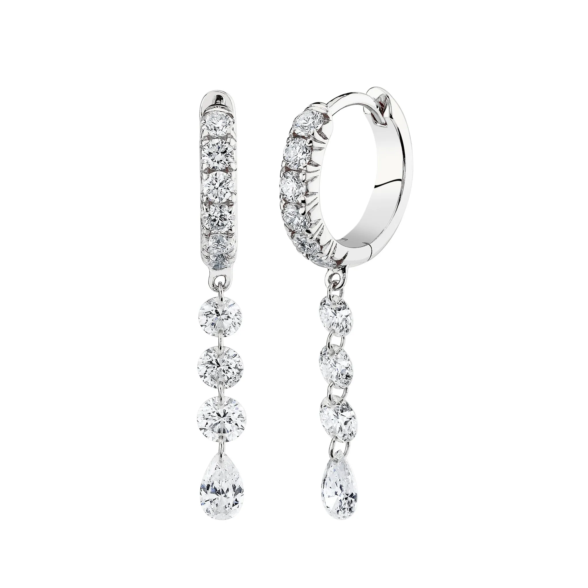 Four Pierced Diamond Dangle Hoops