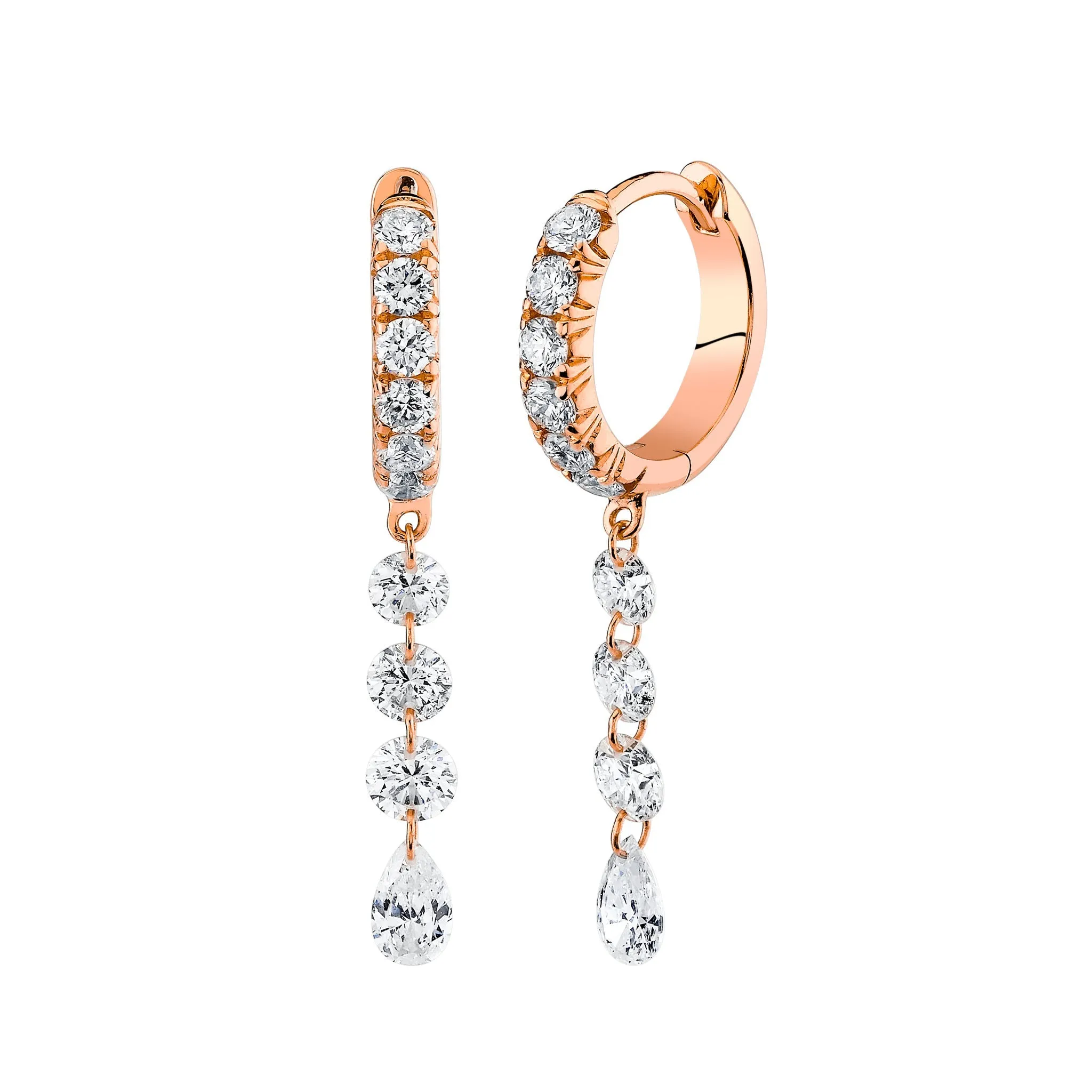 Four Pierced Diamond Dangle Hoops