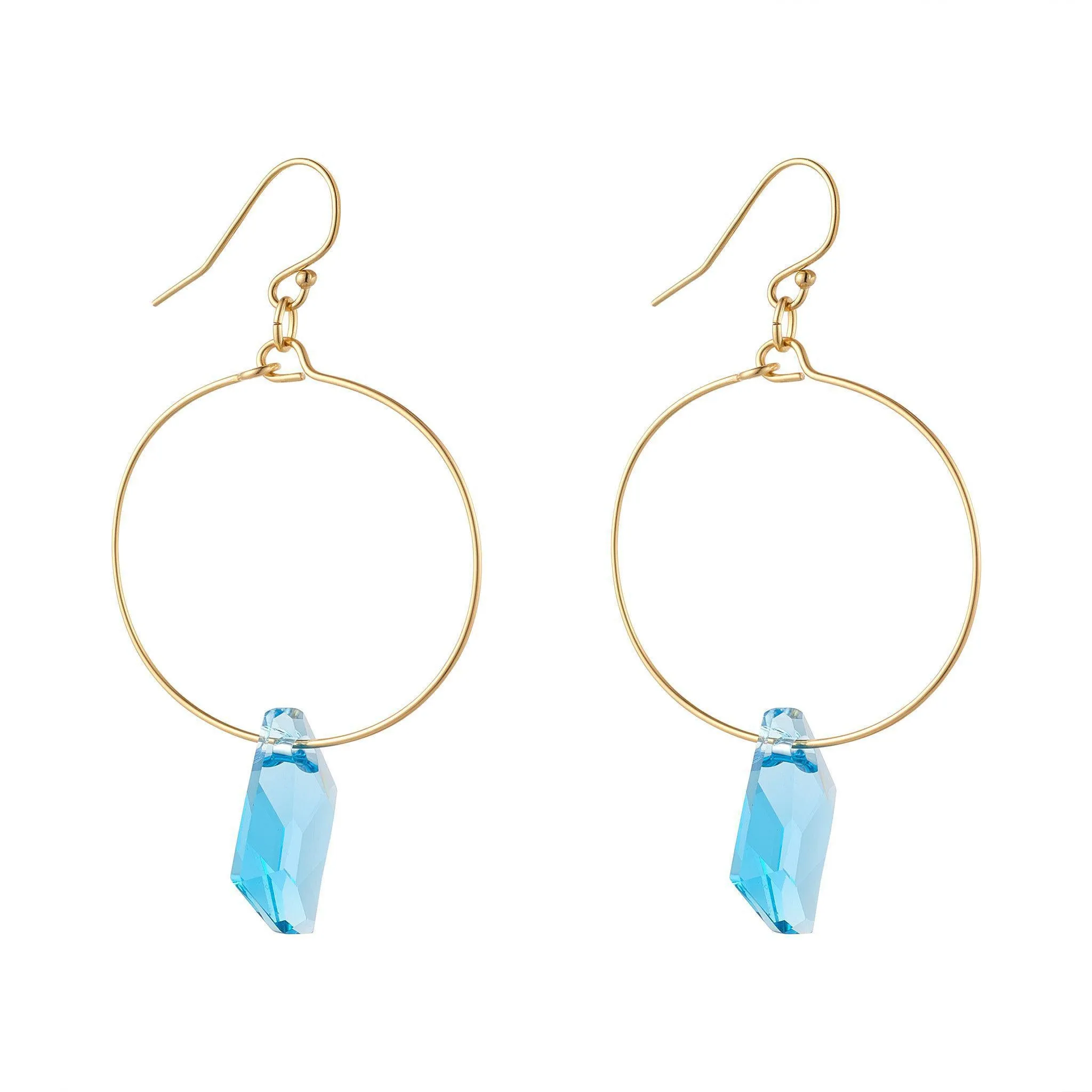 Gold Filled & 18mm De-Art Aquamarine Crystal Hoops