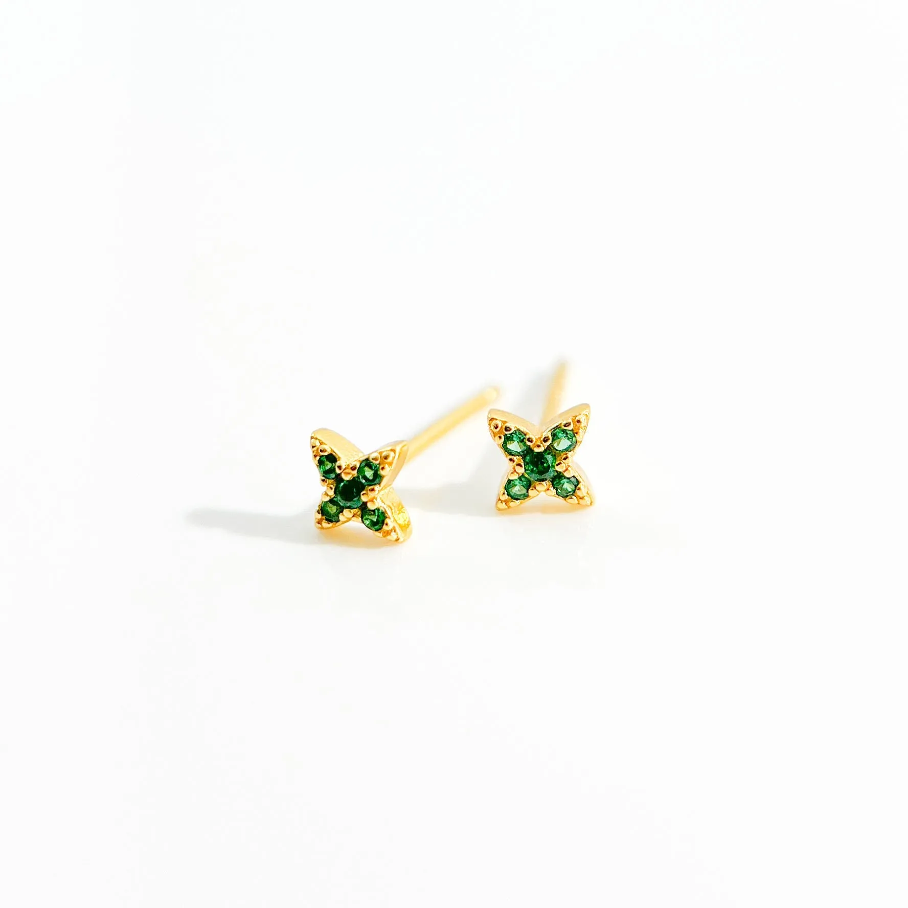 Green Gem Estrella Studs in Gold