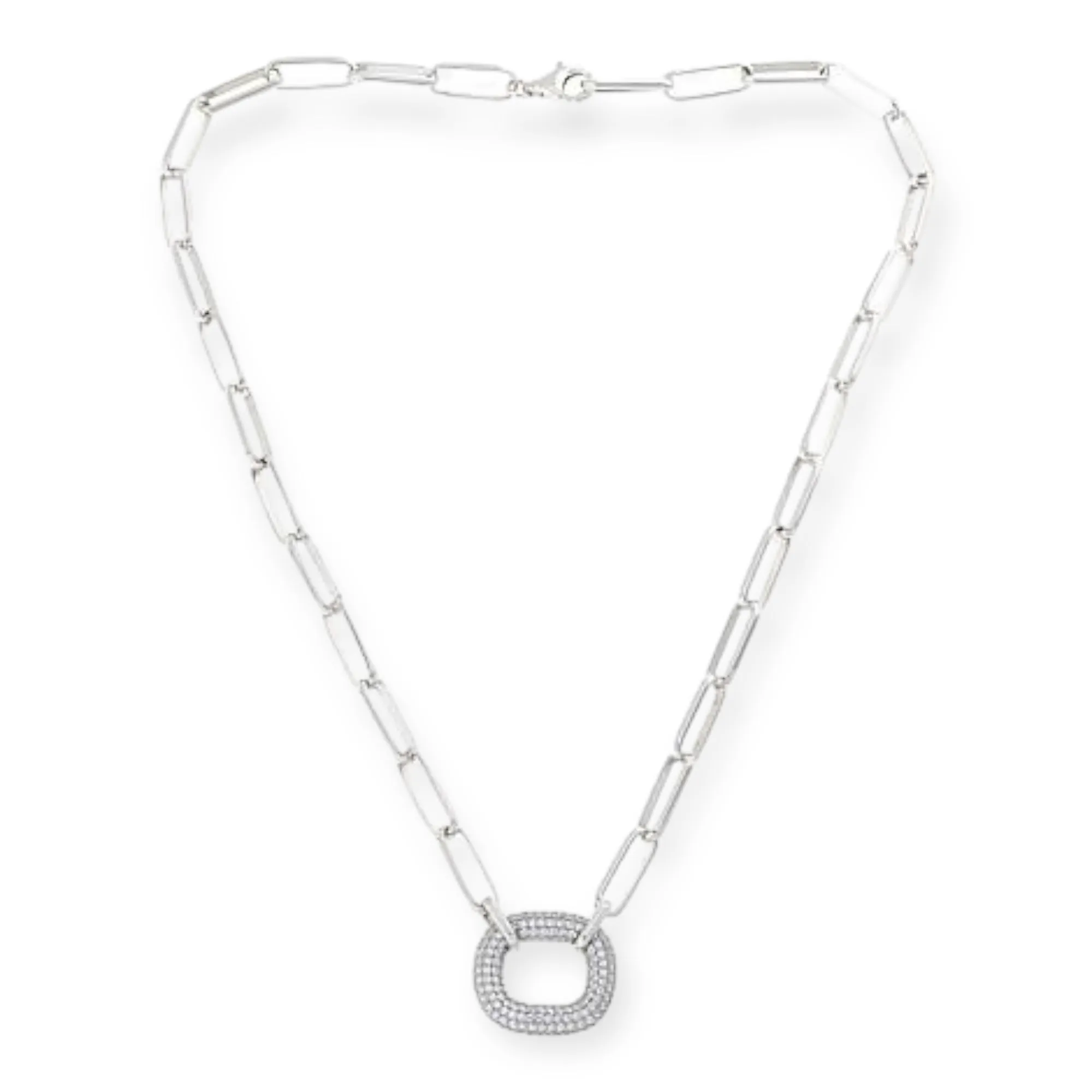 Katharine McPhee Oval Pavé Drop Necklace - Sterling Silver