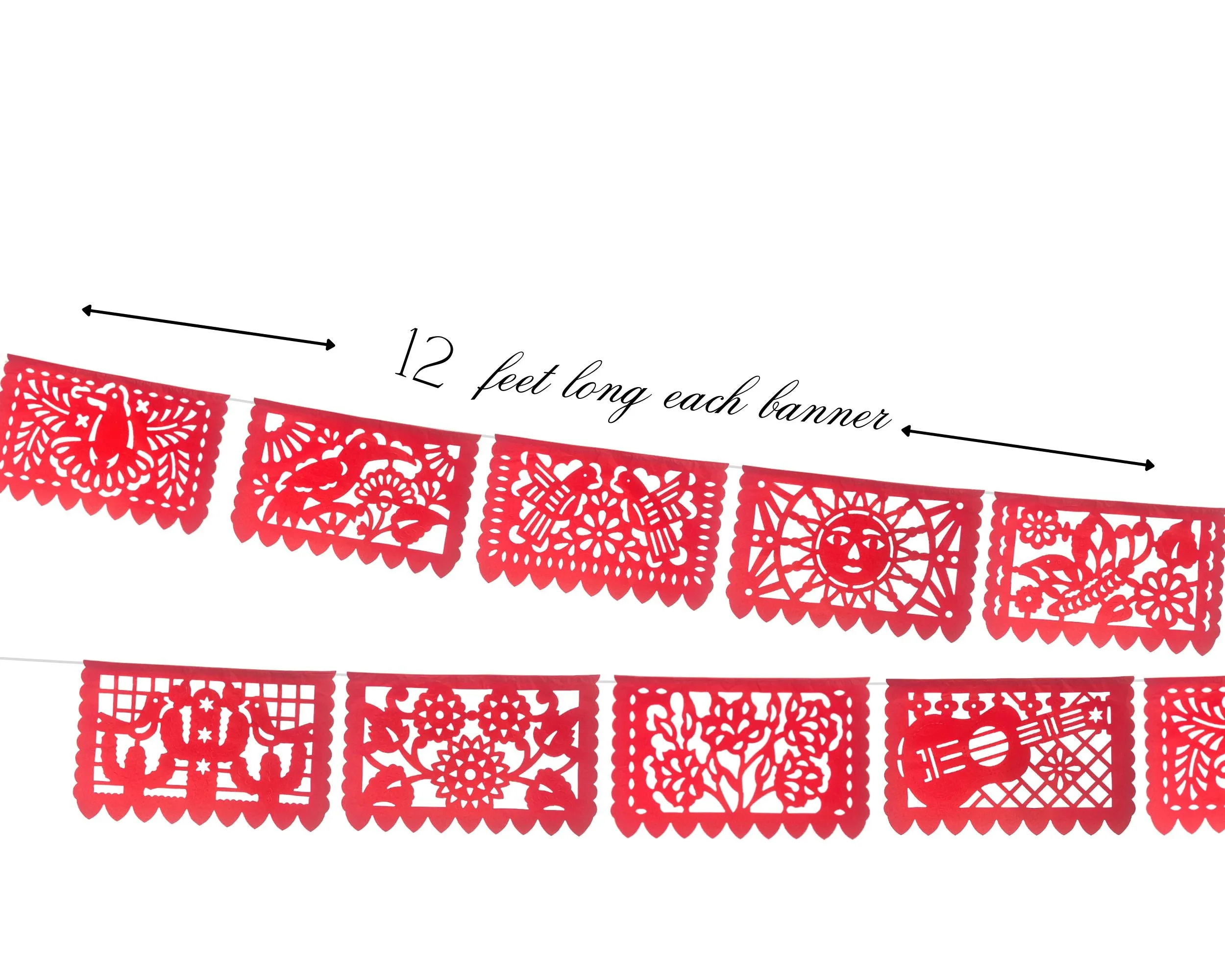 Mexican Papel Picado Fiesta Banner in Red (5 Pack)