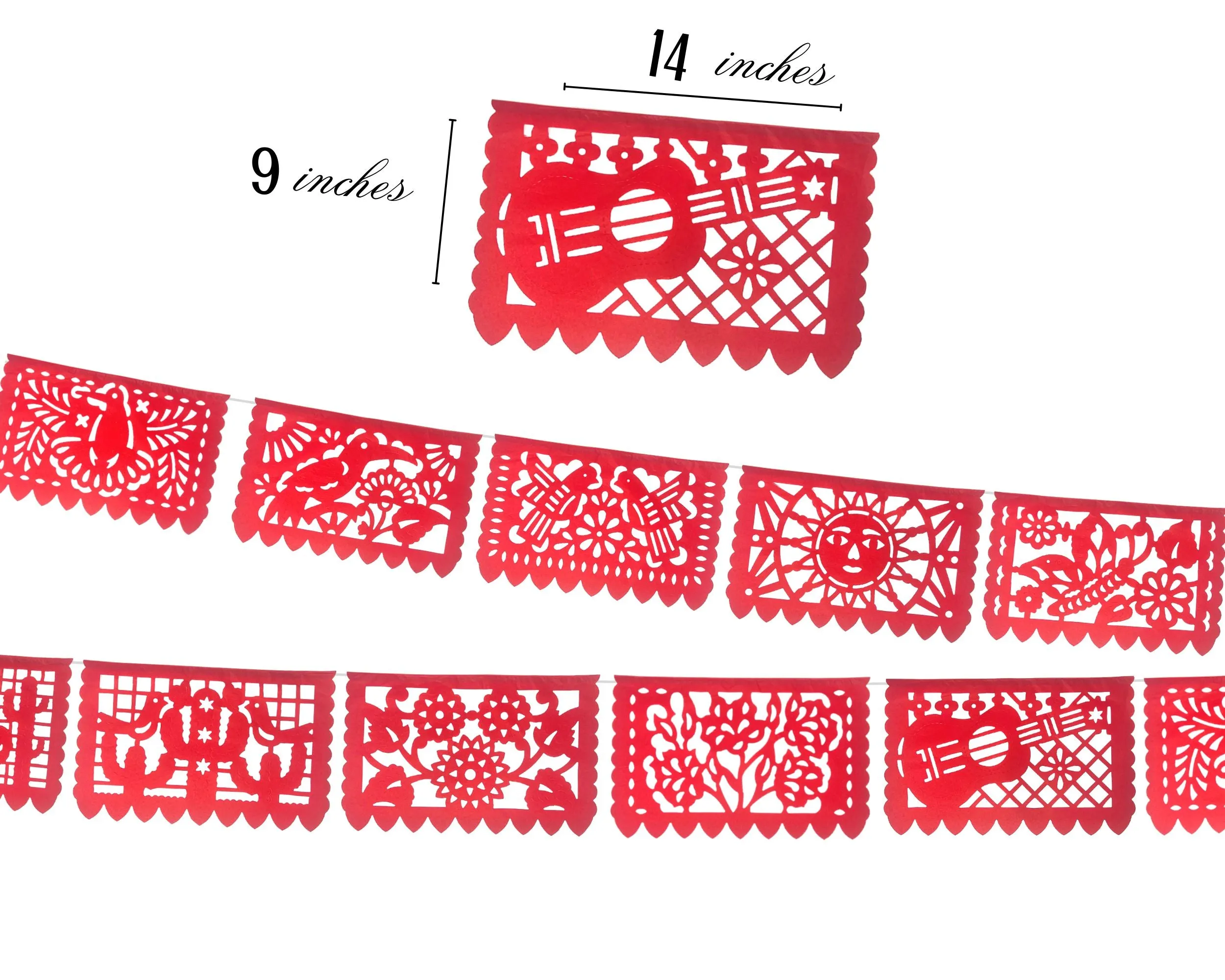 Mexican Papel Picado Fiesta Banner in Red (5 Pack)