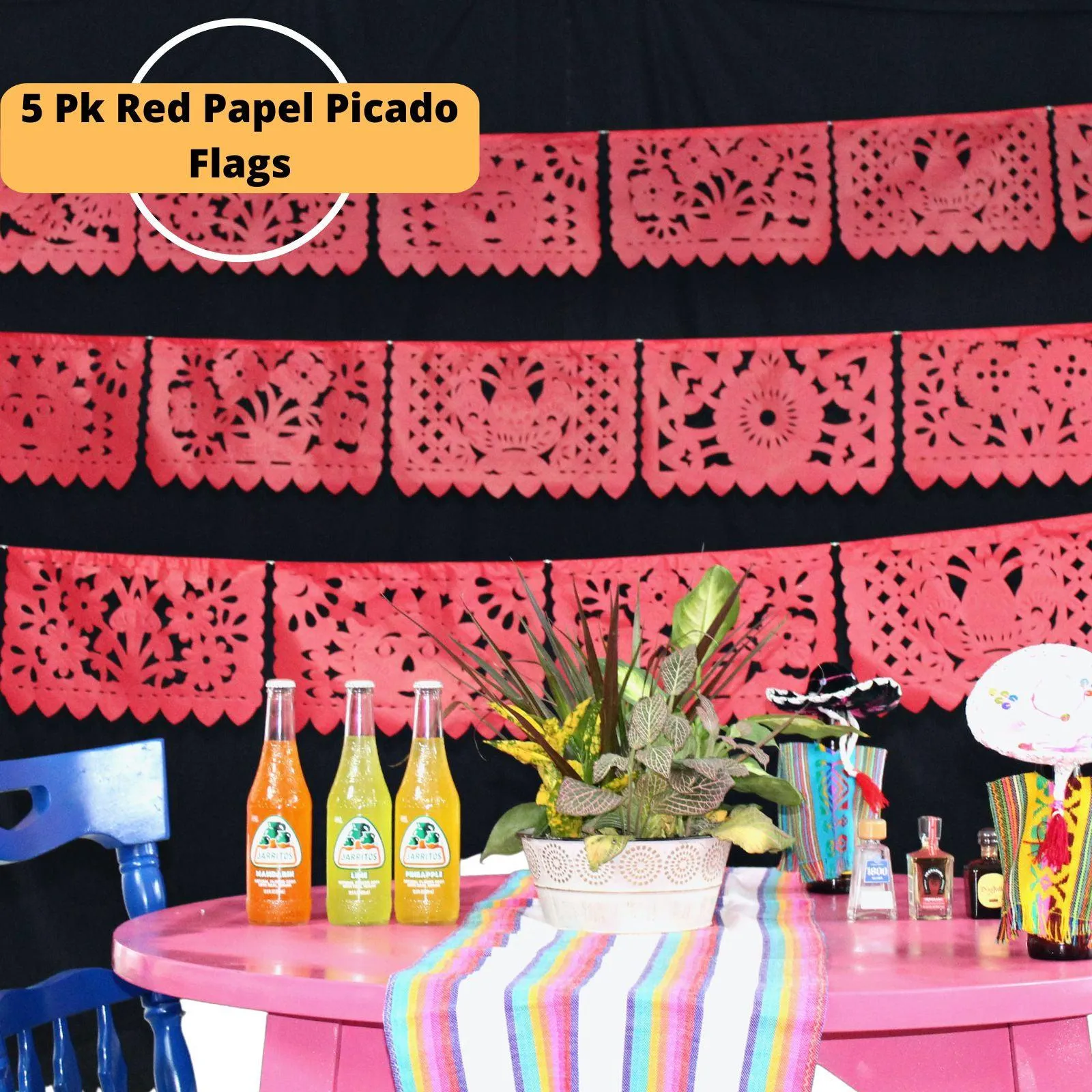 Mexican Papel Picado Fiesta Banner in Red (5 Pack)