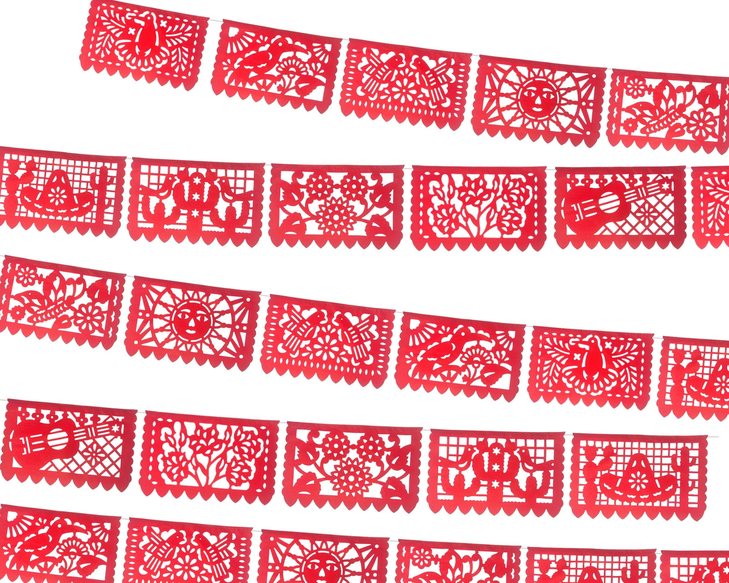 Mexican Papel Picado Fiesta Banner in Red (5 Pack)