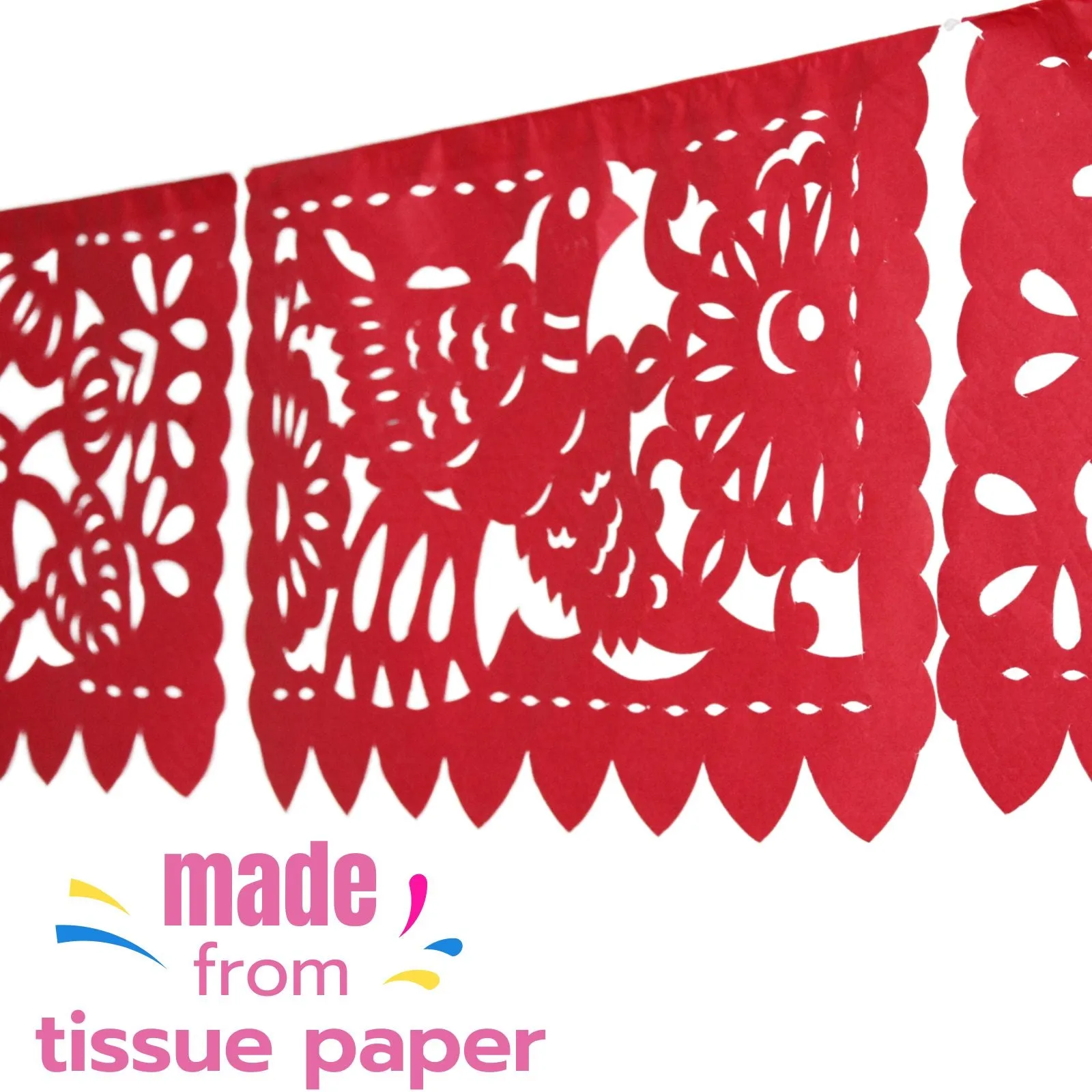 Mexican Papel Picado Fiesta Banner in Red (5 Pack)