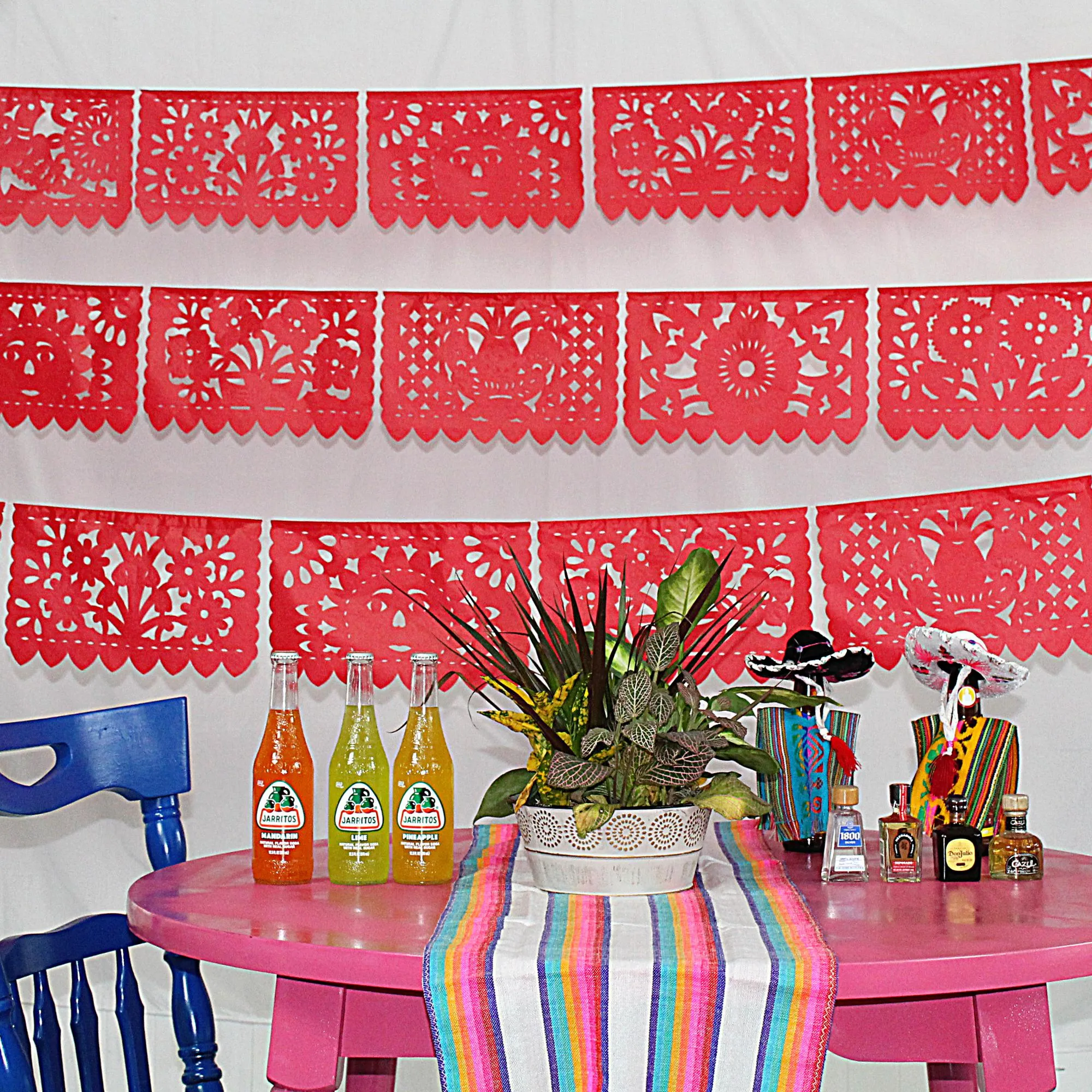 Mexican Papel Picado Fiesta Banner in Red (5 Pack)