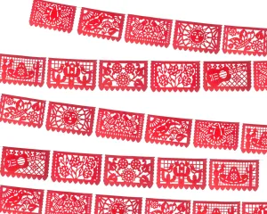 Mexican Papel Picado Fiesta Banner in Red (5 Pack)