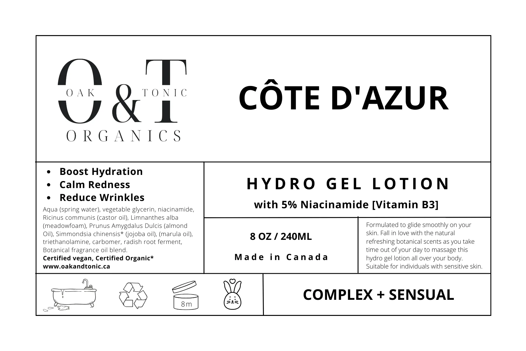 Oak & Tonic Organics | Côte D'azur Hydro-Gel Hand & Body Lotion