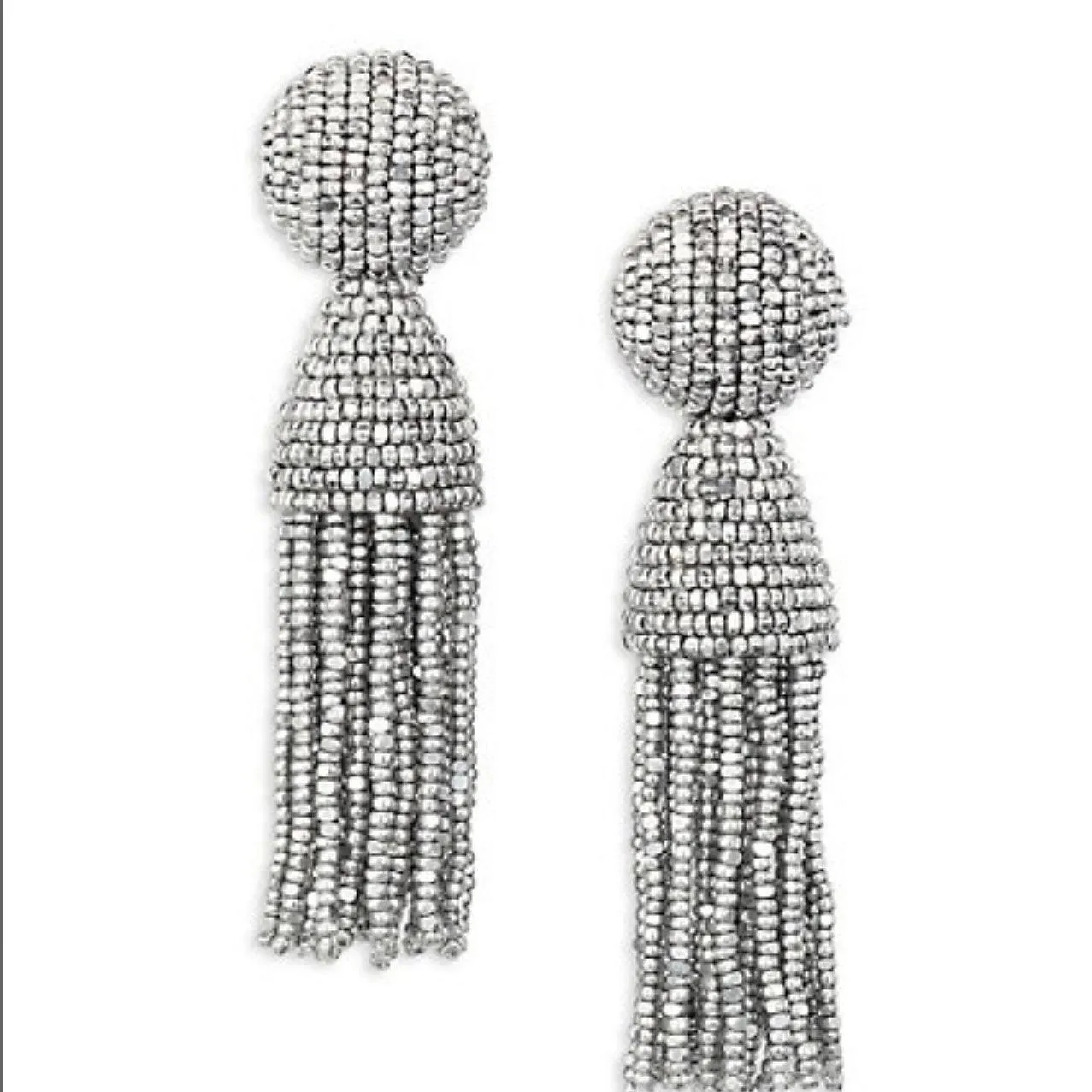 OSCAR DE LA RENTA Short Beaded Tassel Clip-On Earrings