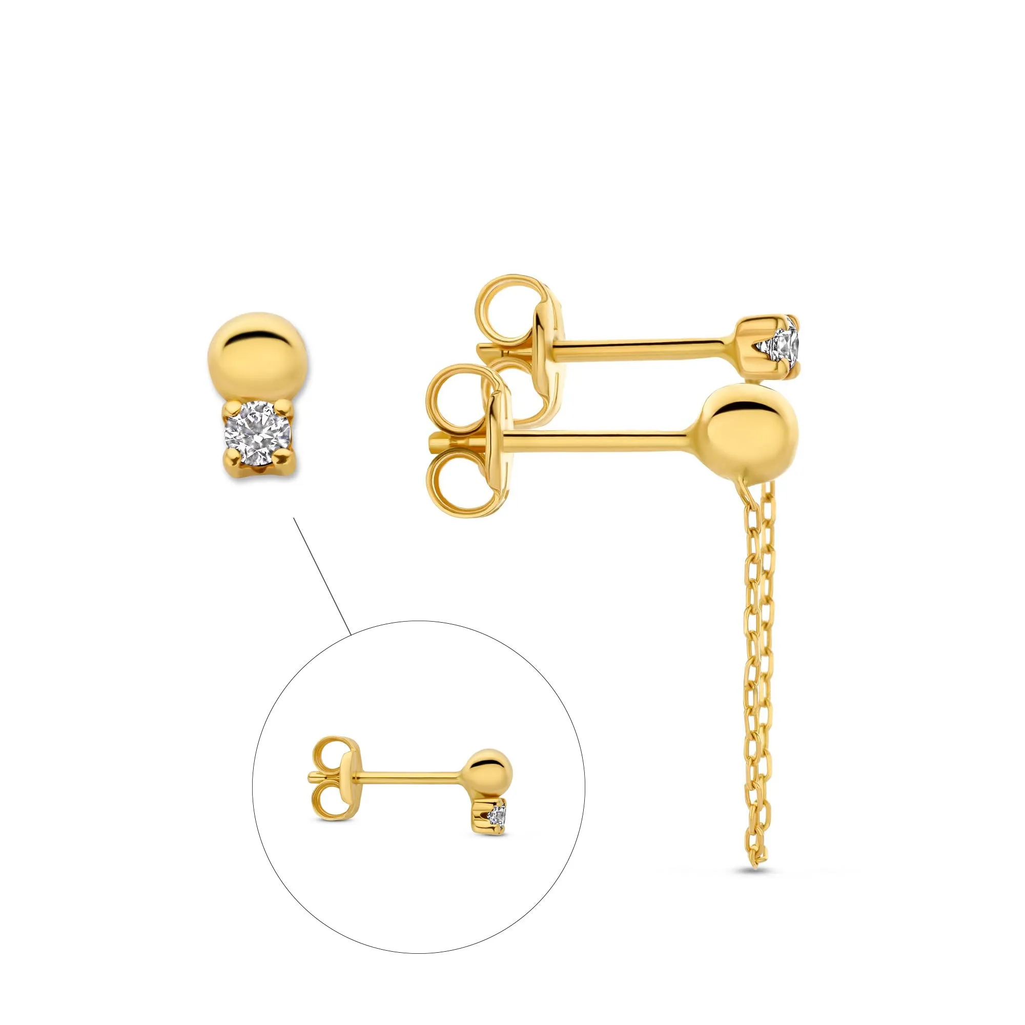 Rivoli Cézanne 14 karat gold earrings with 3 ear studs