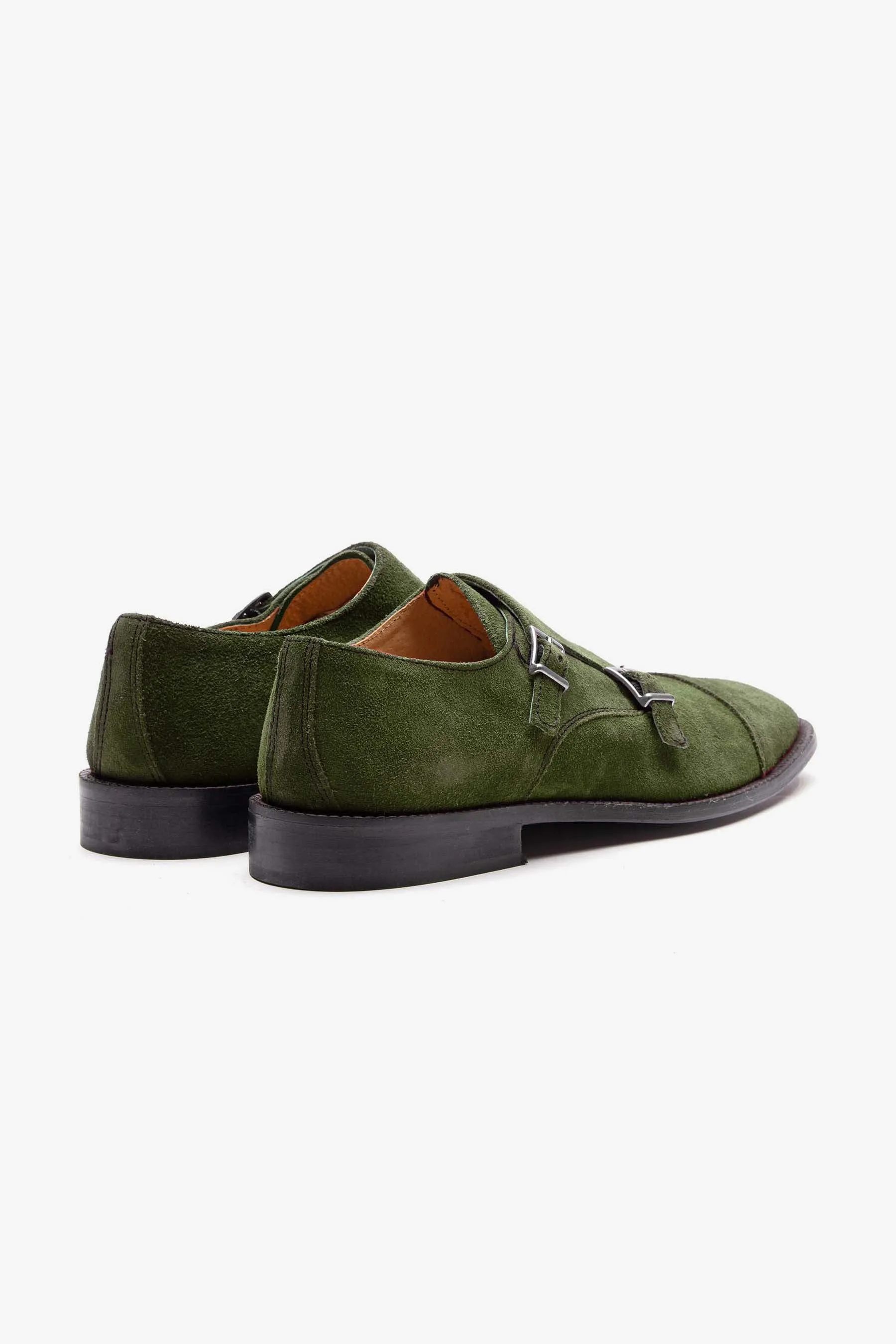 Scarpa doppia fibbia scamosciata verde