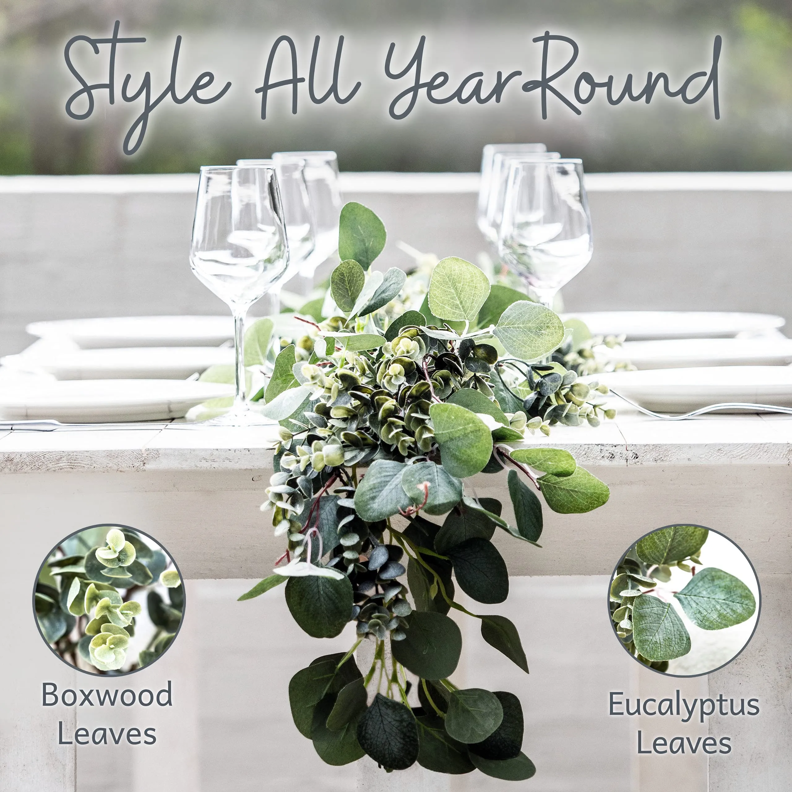 WildIvory Eucalyptus Garland Faux Greenery for Wedding Decor & Table Runners