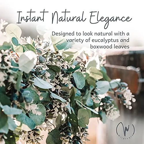 WildIvory Eucalyptus Garland - Lush, Natural Looking Artificial Faux Greenery Garland Vine for Wedding Decor, Table Runner, Mantle. Abundant Textured Boxwood, Silver Dollar Eucalyptus Leaves